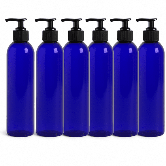Royal Massage 8oz Bullet Round Massage Oil/Lotion/Liquid Bottle with Saddle Pump (Blue, 6)