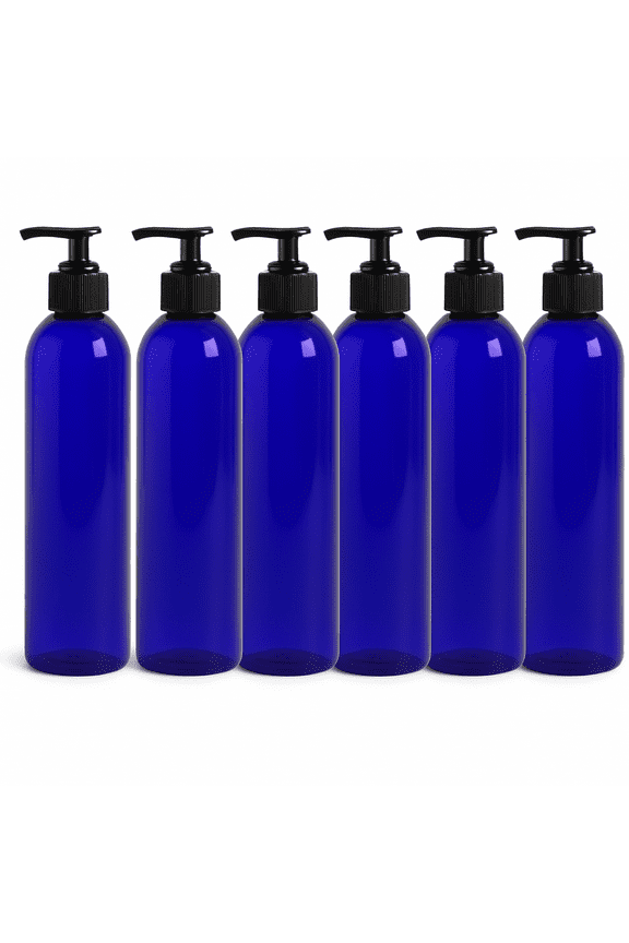 8oz Bullet Round Massage Oil/Lotion/Liquid Bottle with Saddle Pump (Blue, 6)