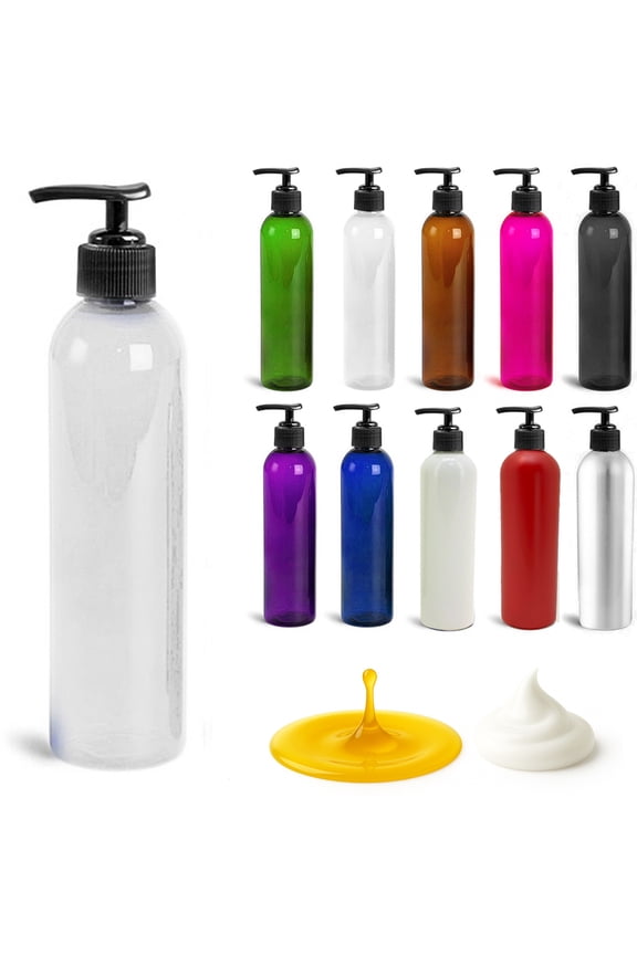 8oz Bullet Round Massage Oil/Lotion/Liquid Bottle with Saddle Pump (Clear, 1)