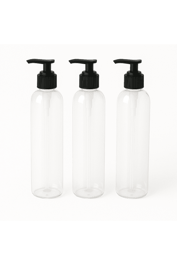 8oz Bullet Round Massage Oil/Lotion/Liquid Bottle with Saddle Pump (Clear, 3)