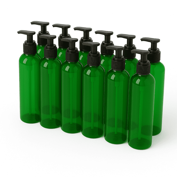 Royal Massage 8oz Bullet Round Massage Oil/Lotion/Liquid Bottle with Saddle Pump (Green, 12)