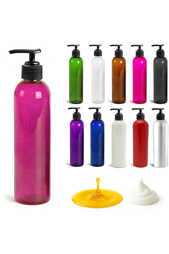 8oz Bullet Round Massage Oil/Lotion/Liquid Bottle with Saddle Pump (Pink, 1)