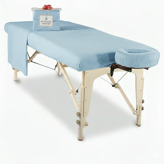 Royal Massage Premium 3pc Cotton Flannel Massage Sheet Set - Double Brushed, Ultra-Soft Spa Table Linens - Professional 3-Piece Kit (Blue)