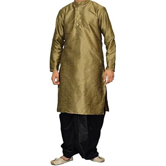 Royal Men's Art Silk Blend Dhoti Kurta Set_Brown
