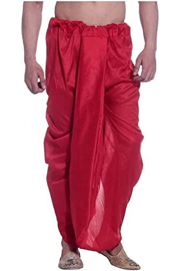 Royal Men's Art Silk Fine Quality Ready to Wear Free Size Dhoti Pant's Red