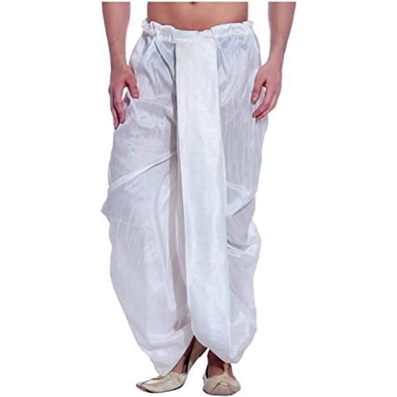Royal Men's Art Silk Fine Quality Ready to Wear Free Size Dhoti Pant's White