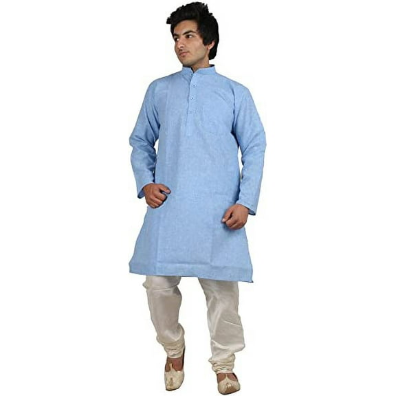 Royal Men's Cotton Blend Straigh Kurta Blue