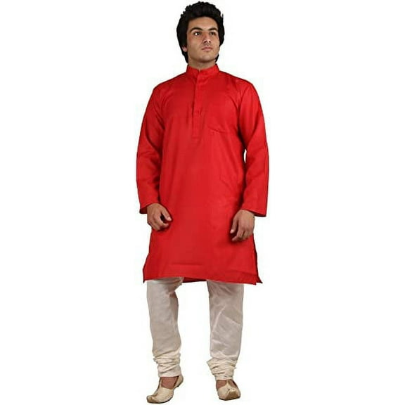 Royal Men's Cotton Blend Straigh Kurta Red