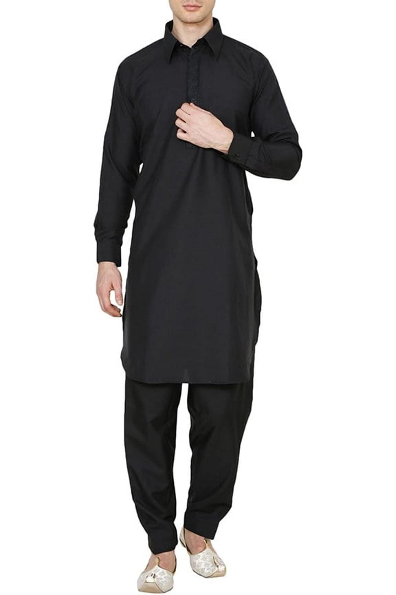 Royal Men's Embroidered Classic Collar Pathani Suit