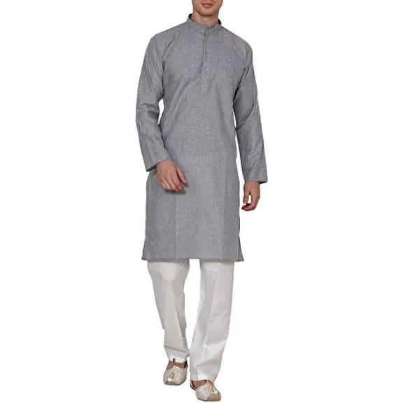 Royal Men's Grey Linen Cotton Kurta Pyjama Set For Comfort Wear