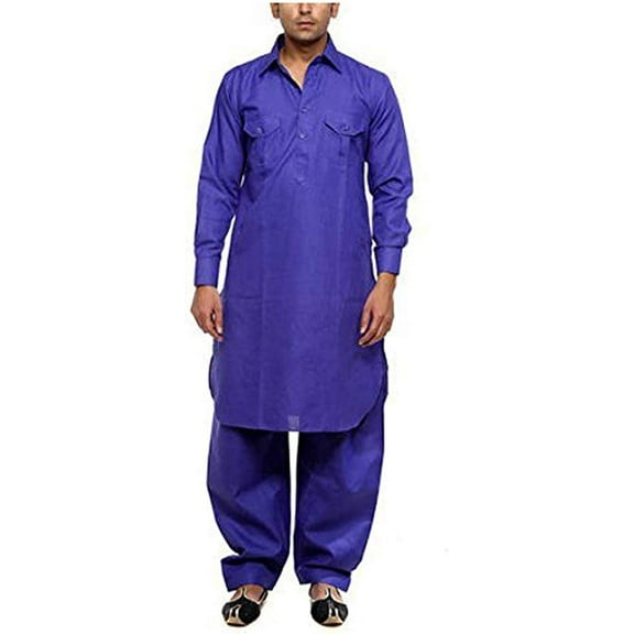 Royal Men's Linen Blue Pathani Suit Set