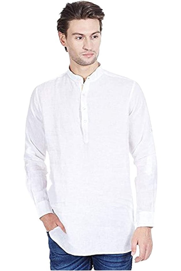 Royal Men's Linen Short Kurta White
