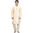thumbnail image 1 of Royal Men's Loop Button Silk Blend Kurta & Churidaar Set Gold, 1 of 1