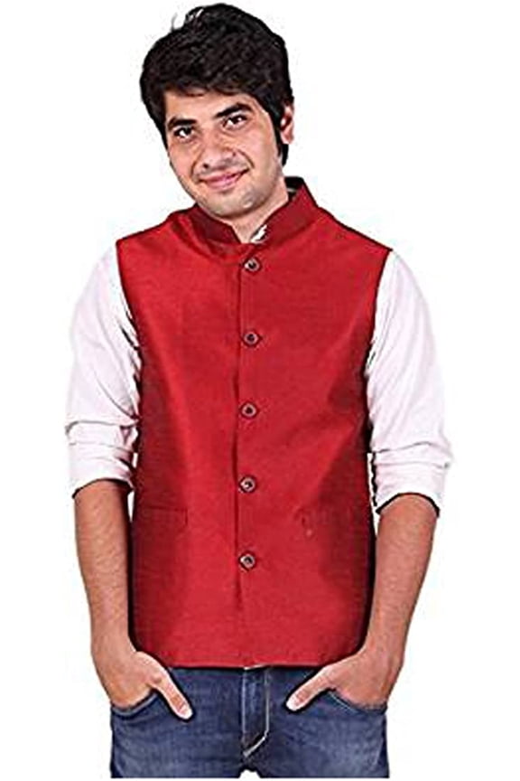 Royal Men's Maroon Silk Blend Nehru Jacket