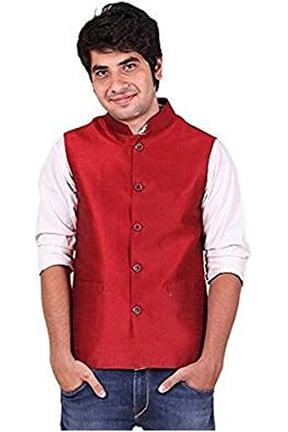 Royal Men's Maroon Silk Blend Nehru Jacket