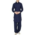 thumbnail image 1 of Royal Men's Neck Embroidery Blended Casual Pathani Suit Salwar- Blue, 1 of 1