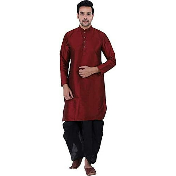 Royal Men's Red Maroon Silk blend Festive Dhoti Kurta Set