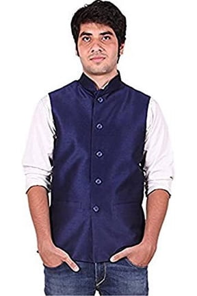 Royal Men's Silk Blend Blue Nehru Jacket
