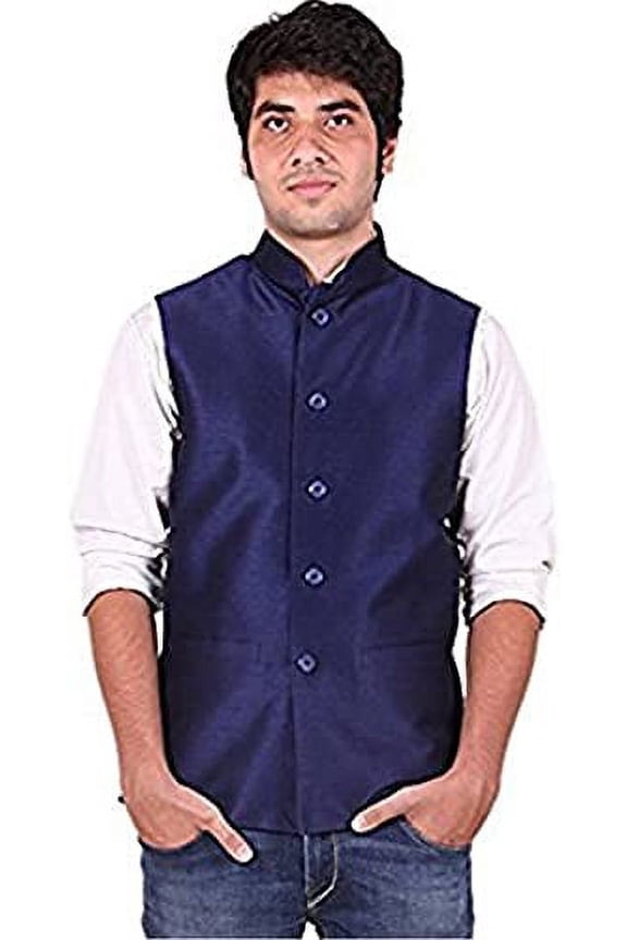 Royal Men's Silk Blend Blue Nehru Jacket