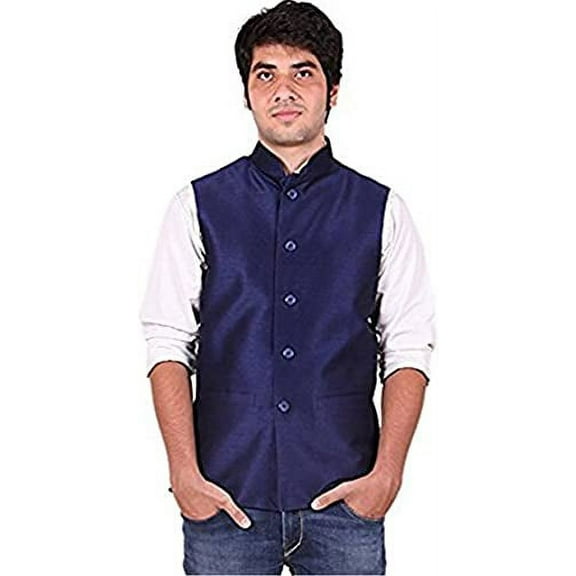 Royal Men's Silk Blend Blue Nehru Jacket