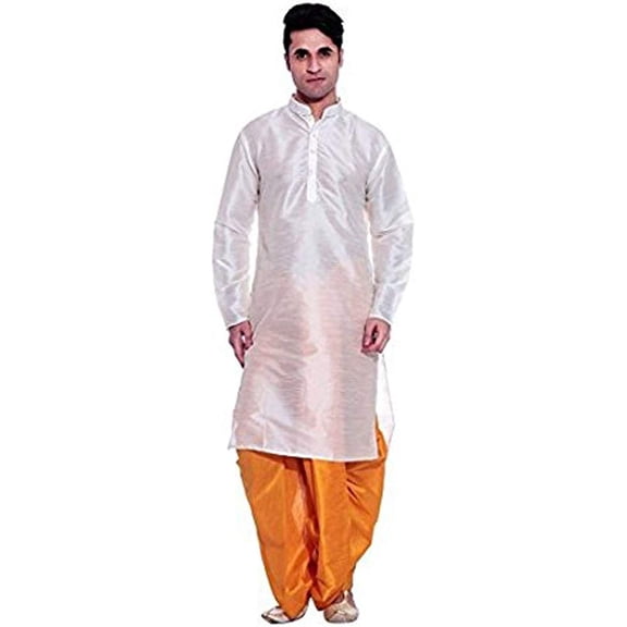 Royal Men's Silk Blend Dhoti & Kurta Set_White