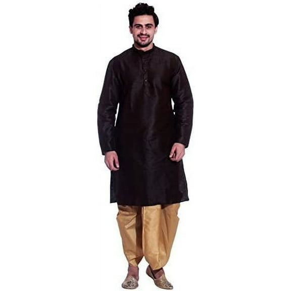 Royal Men's Silk Blend Dhoti & Kurta Set_brown