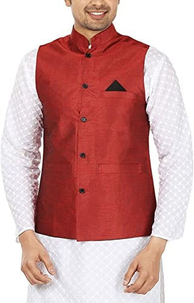 Men’s Chevron Embellished Pure Silk Nehru Jacket – Luxe Festive Wear