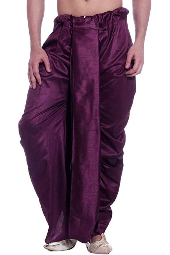 Royal Men's Silk Blend Free Size Ready to wear Traditional Dhoti (Purple)