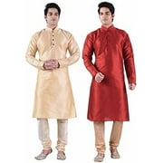 Royal Men's Silk Blend Kurta Churidar Set of 2 Multicolour