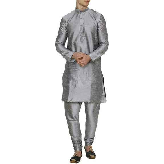 Royal Men's Silk Blended Solid Kurta Churidar Set (38, Grey)