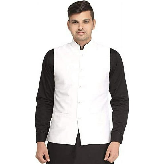Royal Men's Traditonal Silk Blended Nehru Waistcoat Jacket (Off White, 38)
