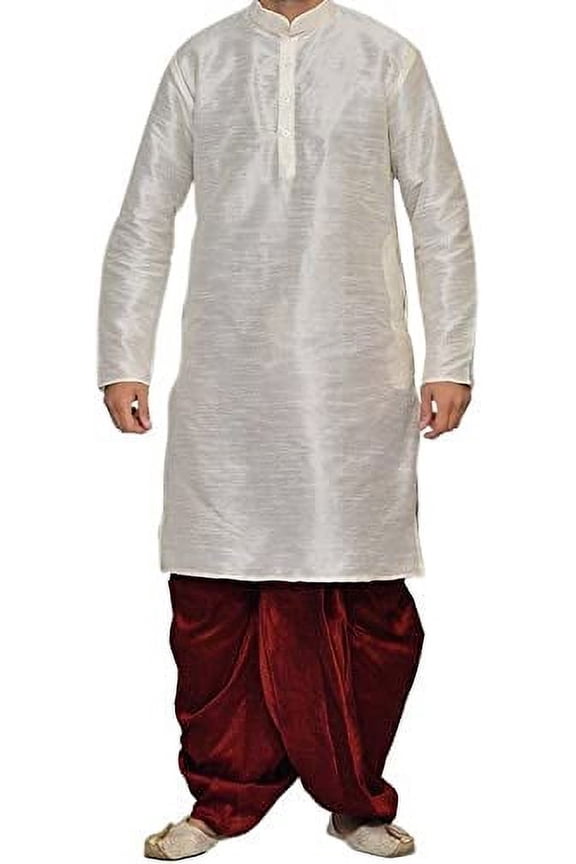 Royal Men's White Art Silk Blend Dhoti Kurta