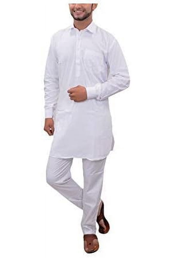 Royal Men's White Linen Kamiij Pyjama Set
