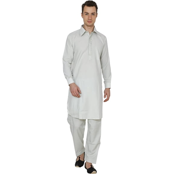 Royal Mens Neck Thread Embroidered Pathani Suit (40, Pistacious)