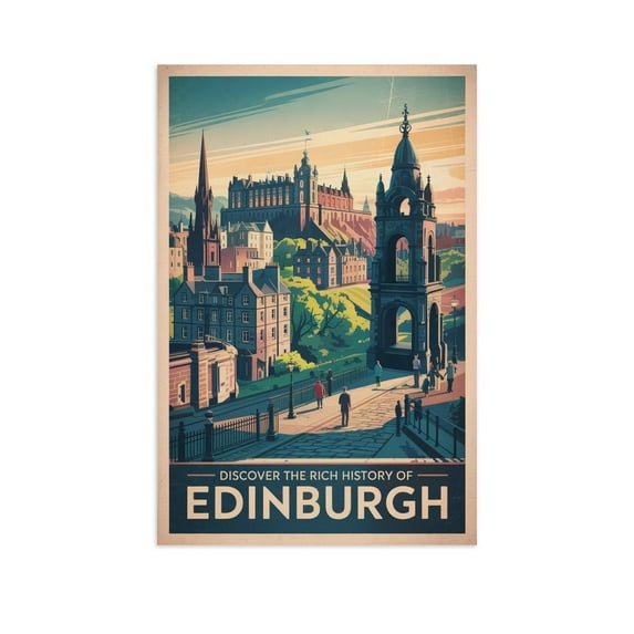Royal Mile Classic Poster Retro Edinburgh Cityscape with Historic Landmarks & Skyline Print Poster