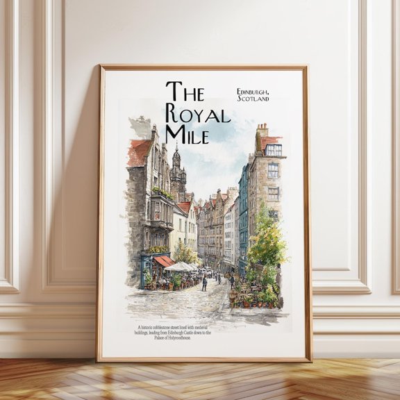 Royal Mile Edinburgh Cobblestone Street Wall Art Print, Unframed Paper Poster 8x10in