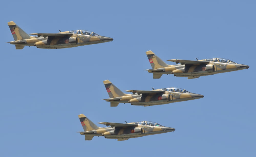 Royal Moroccan Air Force Alpha Jets flying over Morocco Canvas Art - Giovanni CollaStocktrek Images (36 x 22)