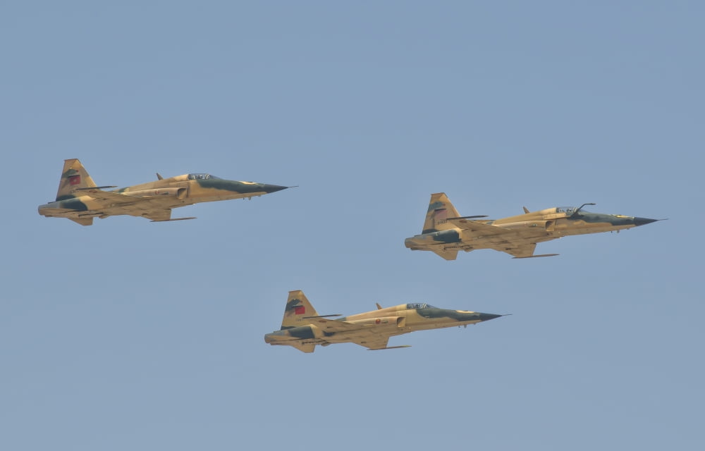 Royal Moroccan Air Force F-5 planes at the Marrakech Air Show in Morocco Canvas Art - Giovanni CollaStocktrek Images (35 x 23)