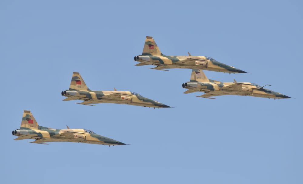 Royal Moroccan Air Force F-5 planes flying over Morocco Canvas Art - Giovanni CollaStocktrek Images (18 x 11)