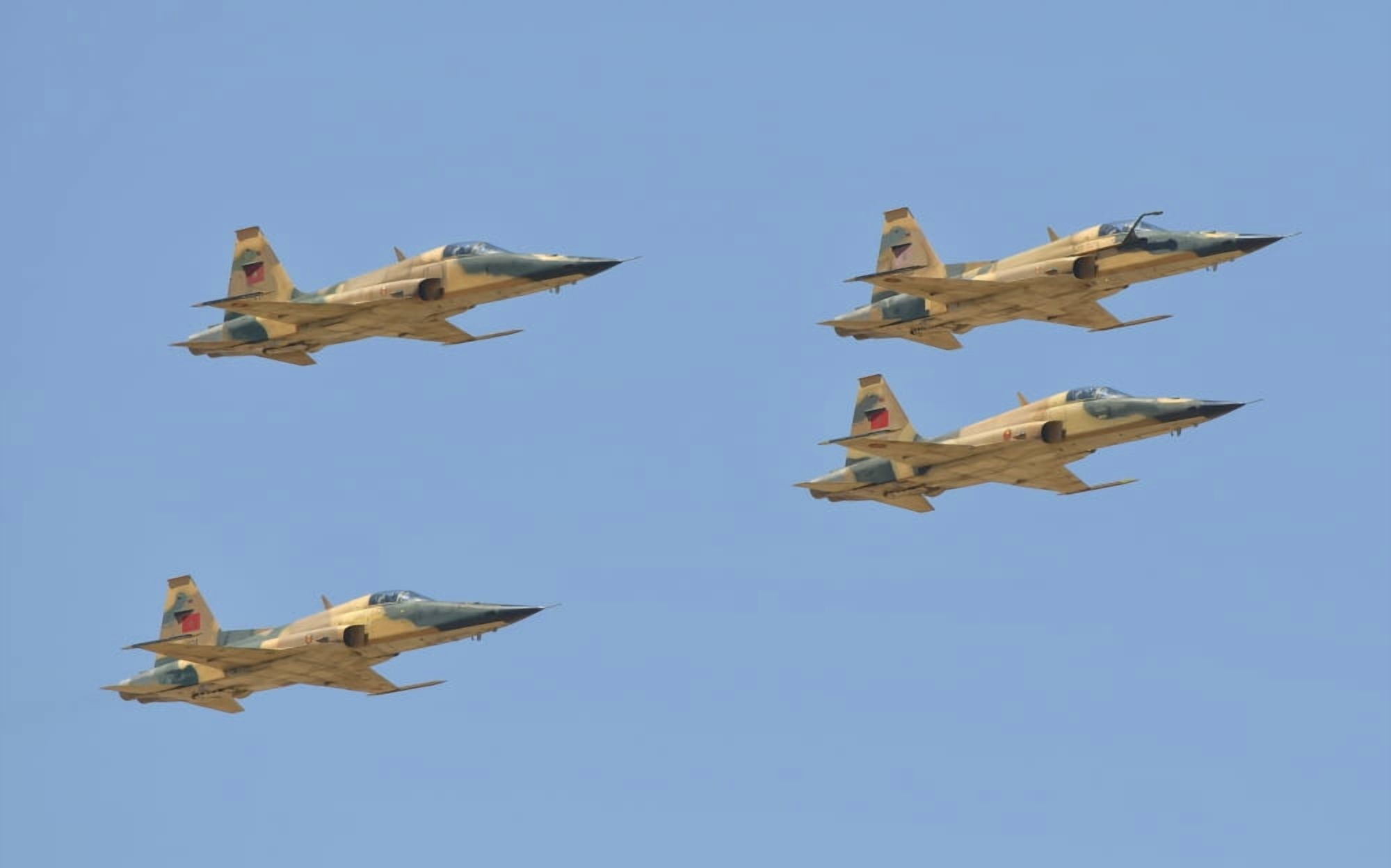 Royal Moroccan Air Force F-5 planes flying over Morocco Canvas Art - Giovanni CollaStocktrek Images (18 x 11)