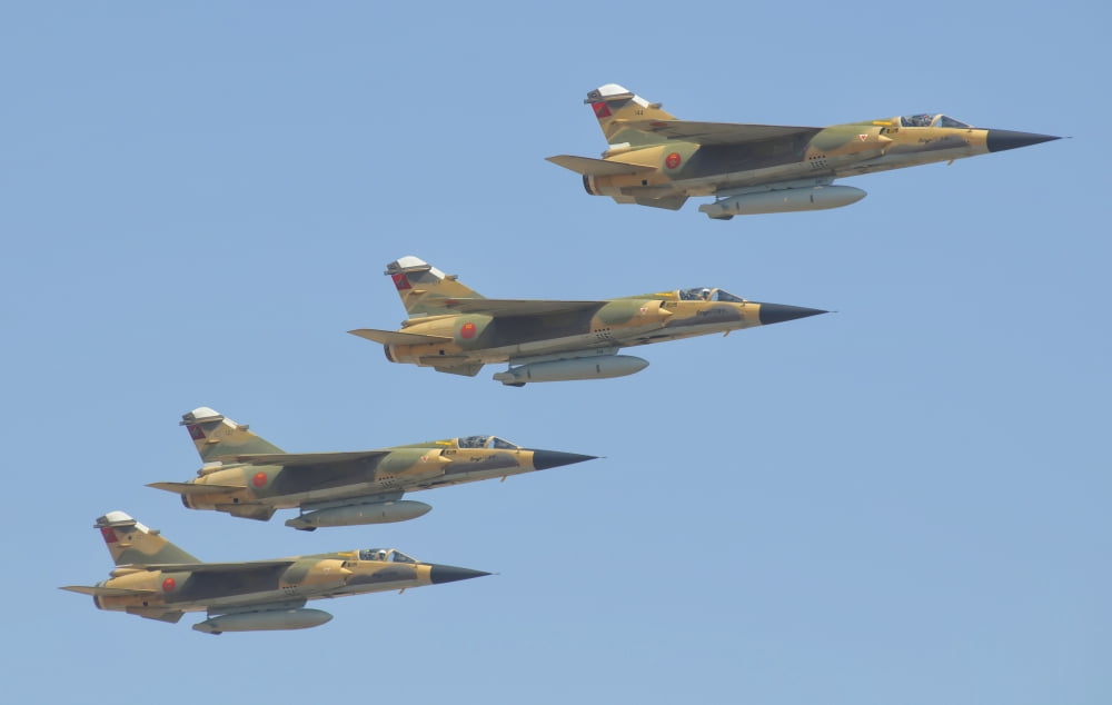 Royal Moroccan Air Force Mirage F1 planes flying above Morocco Canvas Art - Giovanni CollaStocktrek Images (18 x 11)