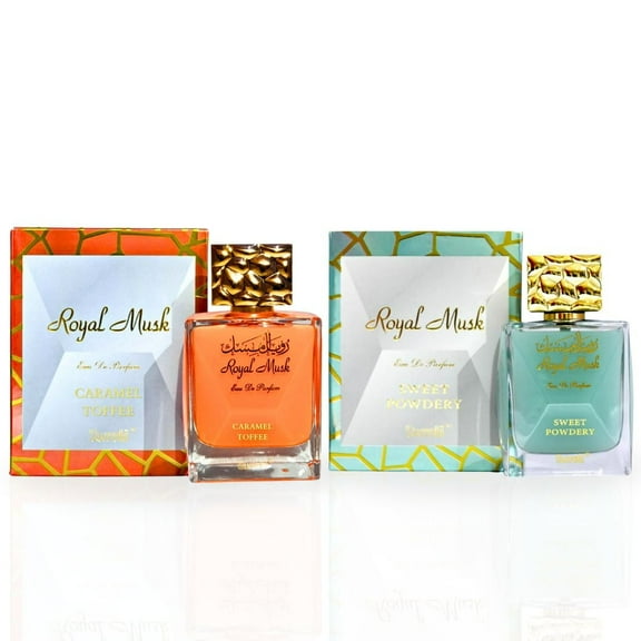 Royal Musk Caramel Toffee & Royal Musk Sweet Powdery EDP Spray 100ML (3.4 OZ) By SURRATI (ROYAL BUNDLE)