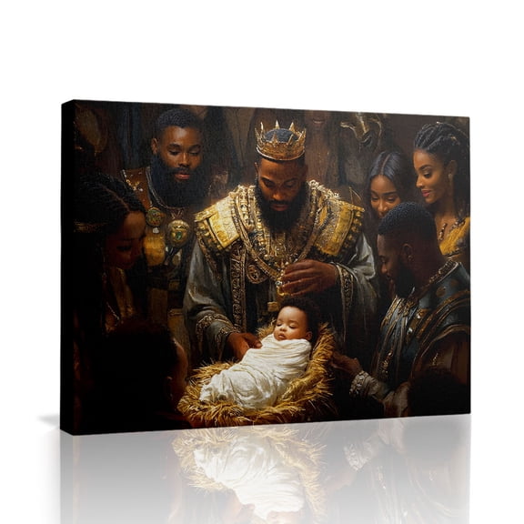 Royal Nativity Scene Canvas Wall Art (Inclusive Faith Tone) Stretched Frame for Faith Nook