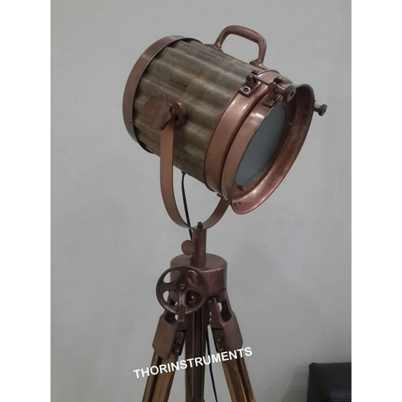 Royal Nautical Copper Natural Wooden Spot Light Adjustable Floor Lamp