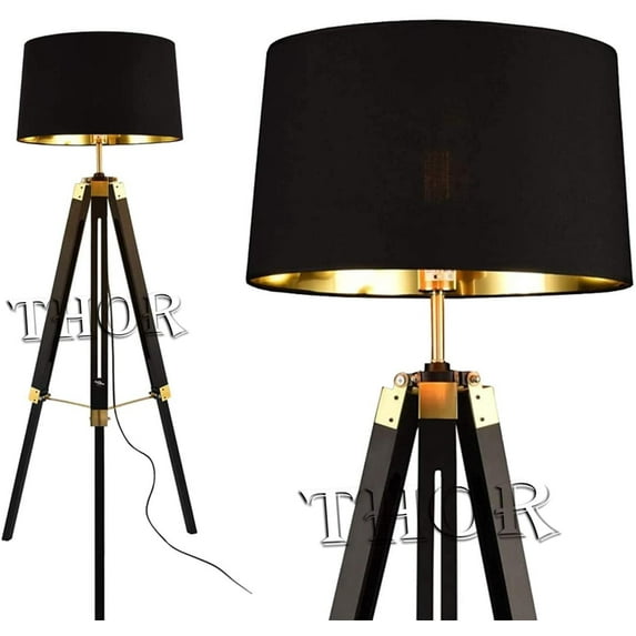 Royal Nautical Marine Black Wooden Tripod Floor Lamp Office Decor ( Without Shade)