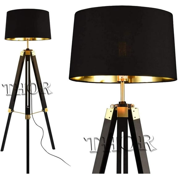 Royal Nautical Marine Black Wooden Tripod Floor Lamp Office Decor ( Without Shade)