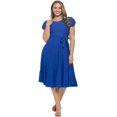 thumbnail image 1 of Royal Neon Small-Medium Size Women's Short Puff Sleeve Midi Solid Cocktail Flare Tea Party, Formal and Casual Dresses, 1 of 5