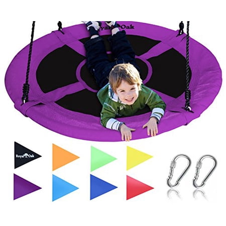 Saucer Tree Swing ,Giant 40 Inches with Carabiners and Flags, 700 lb Weight Capacity, Steel Frame, Waterproof, Easy to Install with Step by Step Instructions, Non-Stop Fun! (Purple)