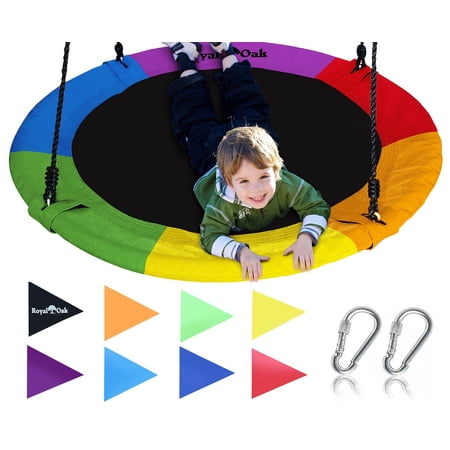 Royal Oak Giant 40 Inch Flying Saucer Tree Swing, Bonus Protective Swing Cover and Flags, 700 lb Weight Capacity, Easy Install, Steel Frame Rainbow