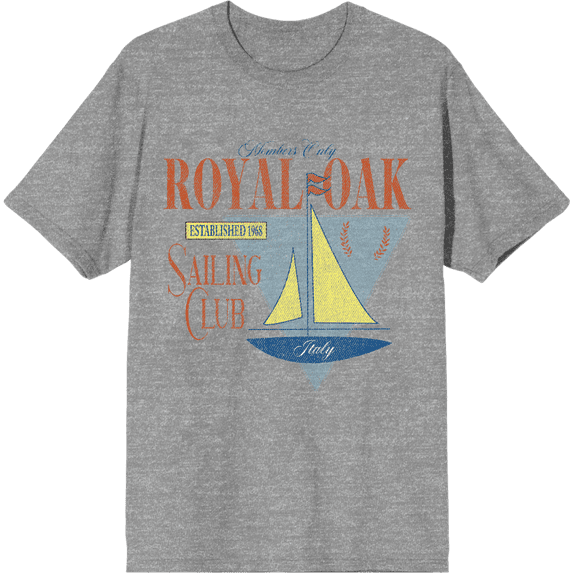 Royal Oak Sailing Club Adult Heather Gray Crew Neck Short Sleeve Tee-Large